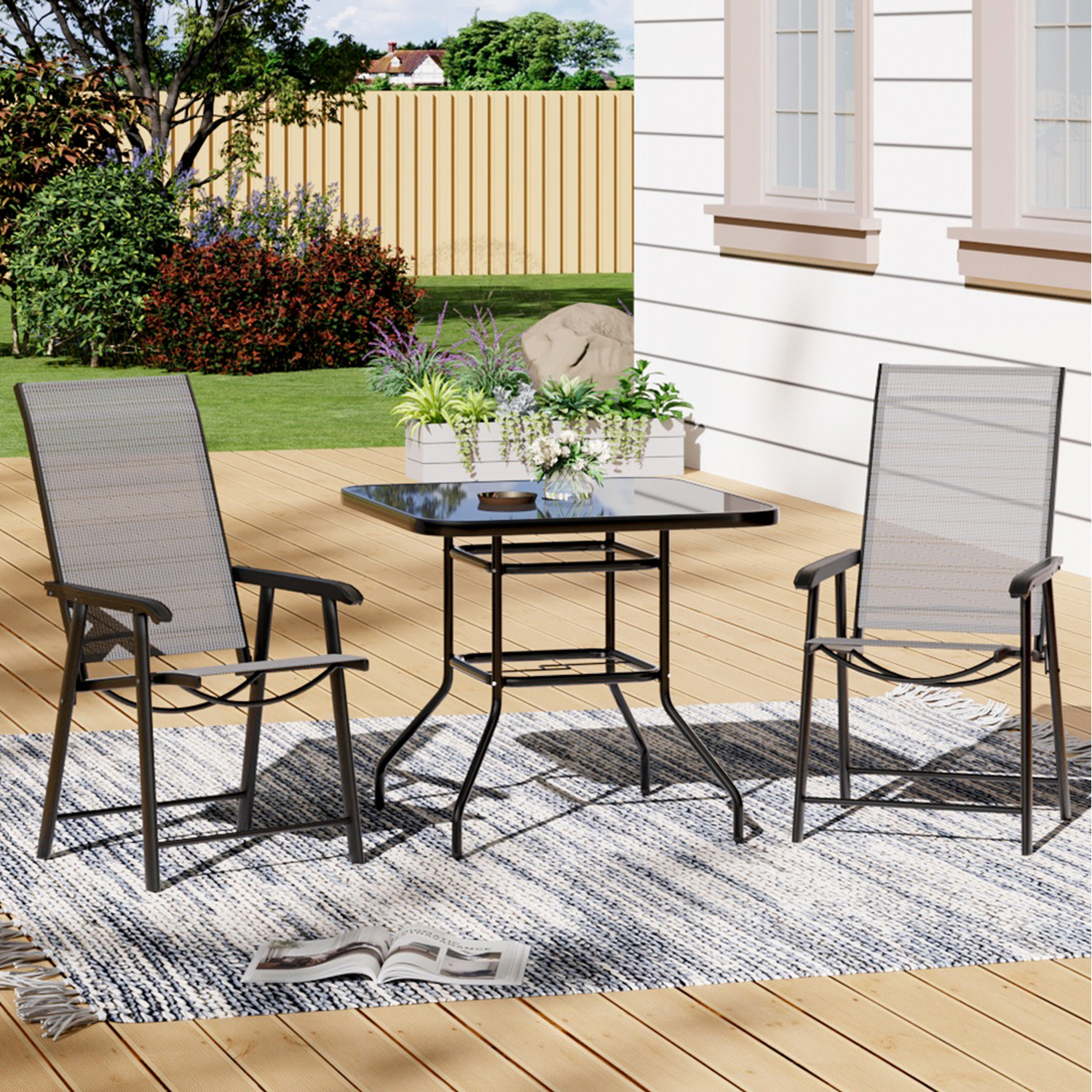 Livingandhome Square Table and Fabric Chair Bistro Set 4 Livingandhome Square Table and Fabric Chair Bistro Set