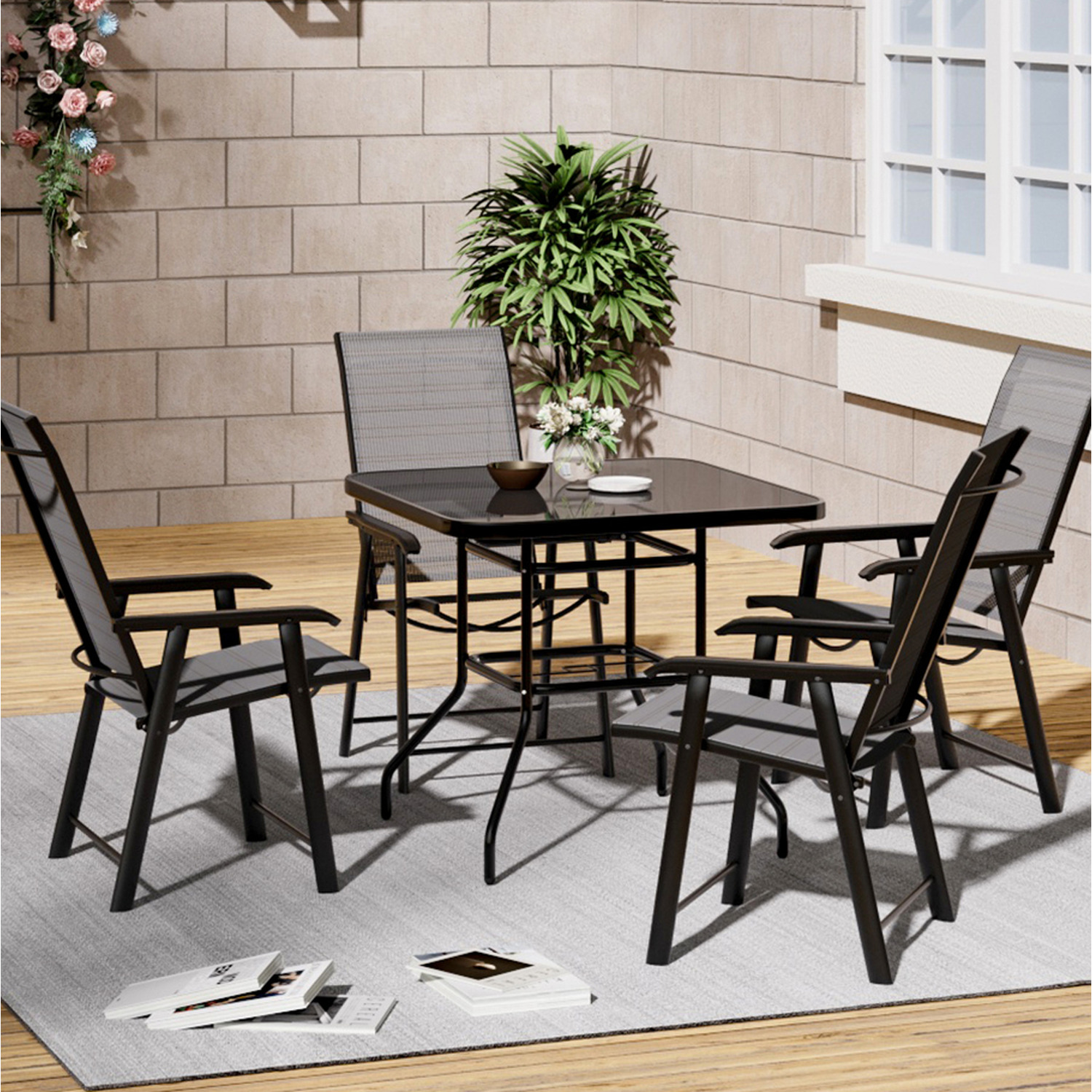 Livingandhome Square Table and Fabric Chair Bistro Set 5 Livingandhome Square Table and Fabric Chair Bistro Set