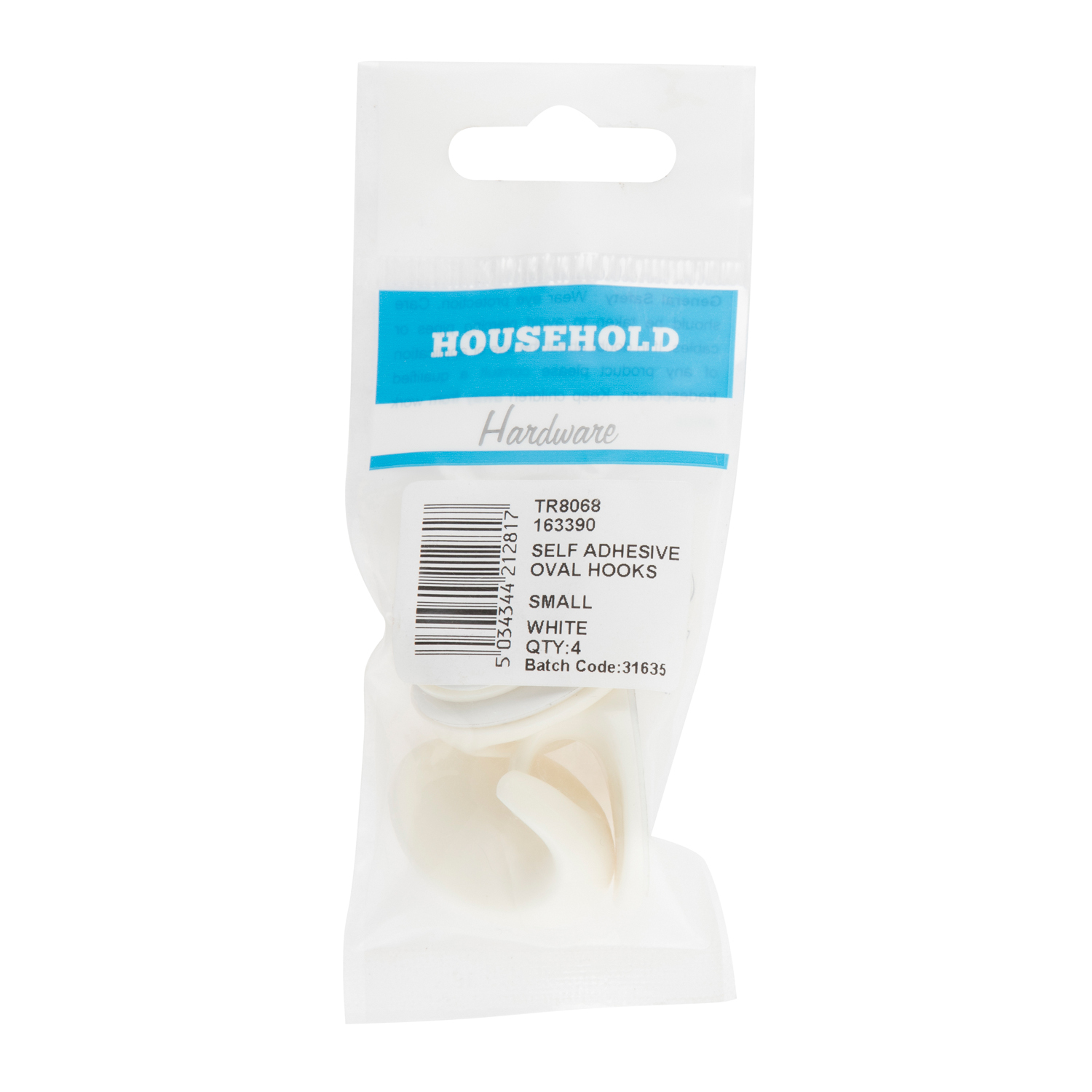 Self Adhesive Oval Hooks - White