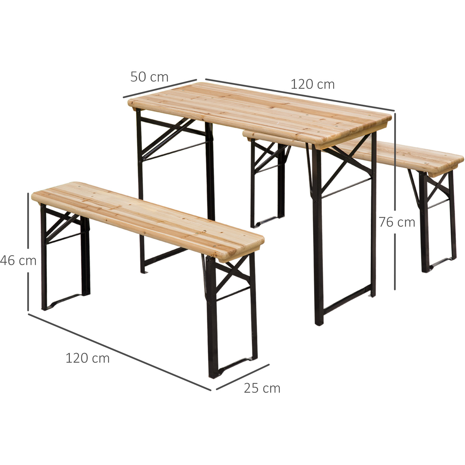 Outsunny Portable Folding Picnic Table and Bench Set - Black, Natural Wood 3 Outsunny Portable Folding Picnic Table and Bench Set - Black, Natural Wood