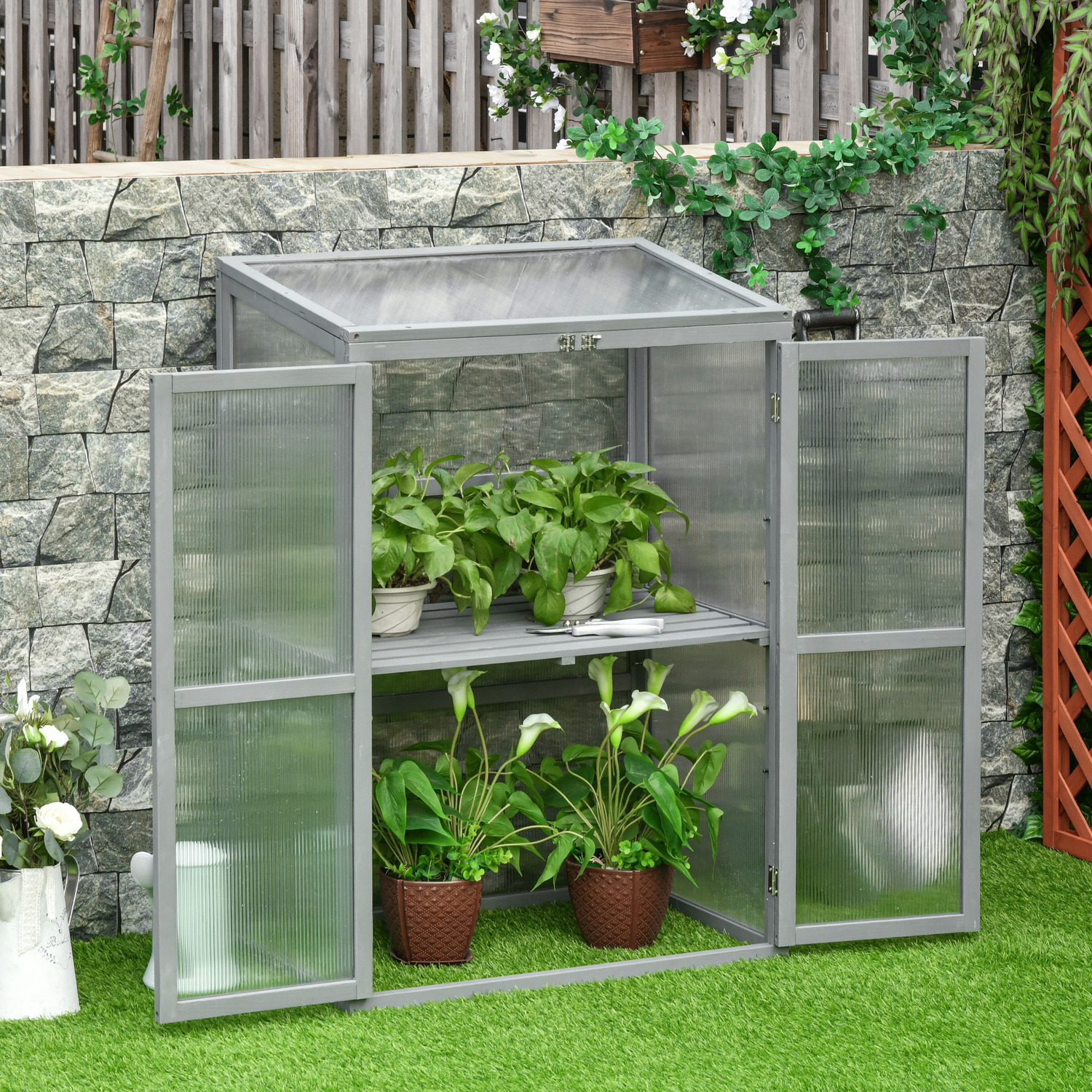Outsunny Garden Polycarbonate Cold Frame Greenhouse - Grey