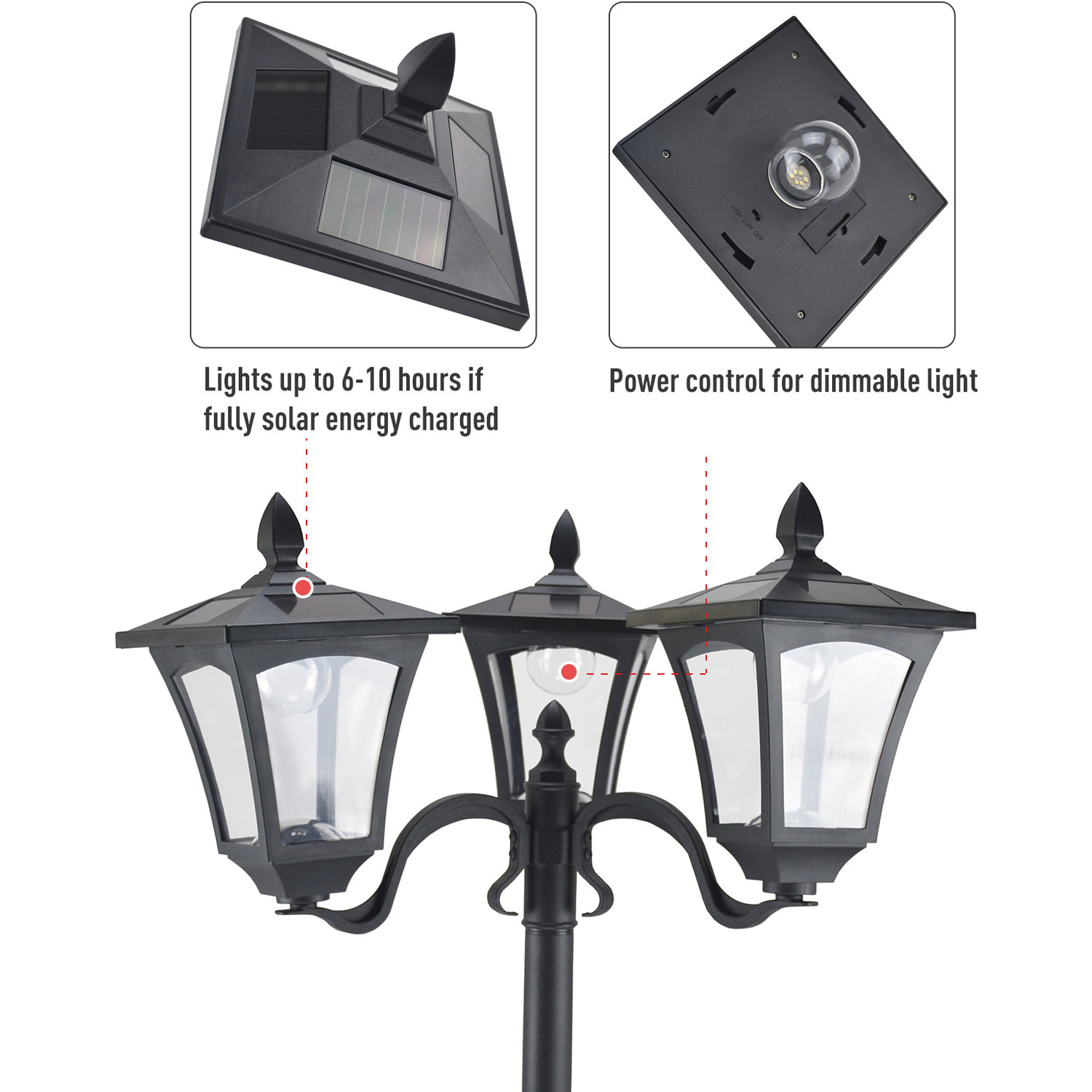 Outsunny Garden Solar Light with Base Bollard Lamp - Black 3 Outsunny Garden Solar Light with Base Bollard Lamp - Black