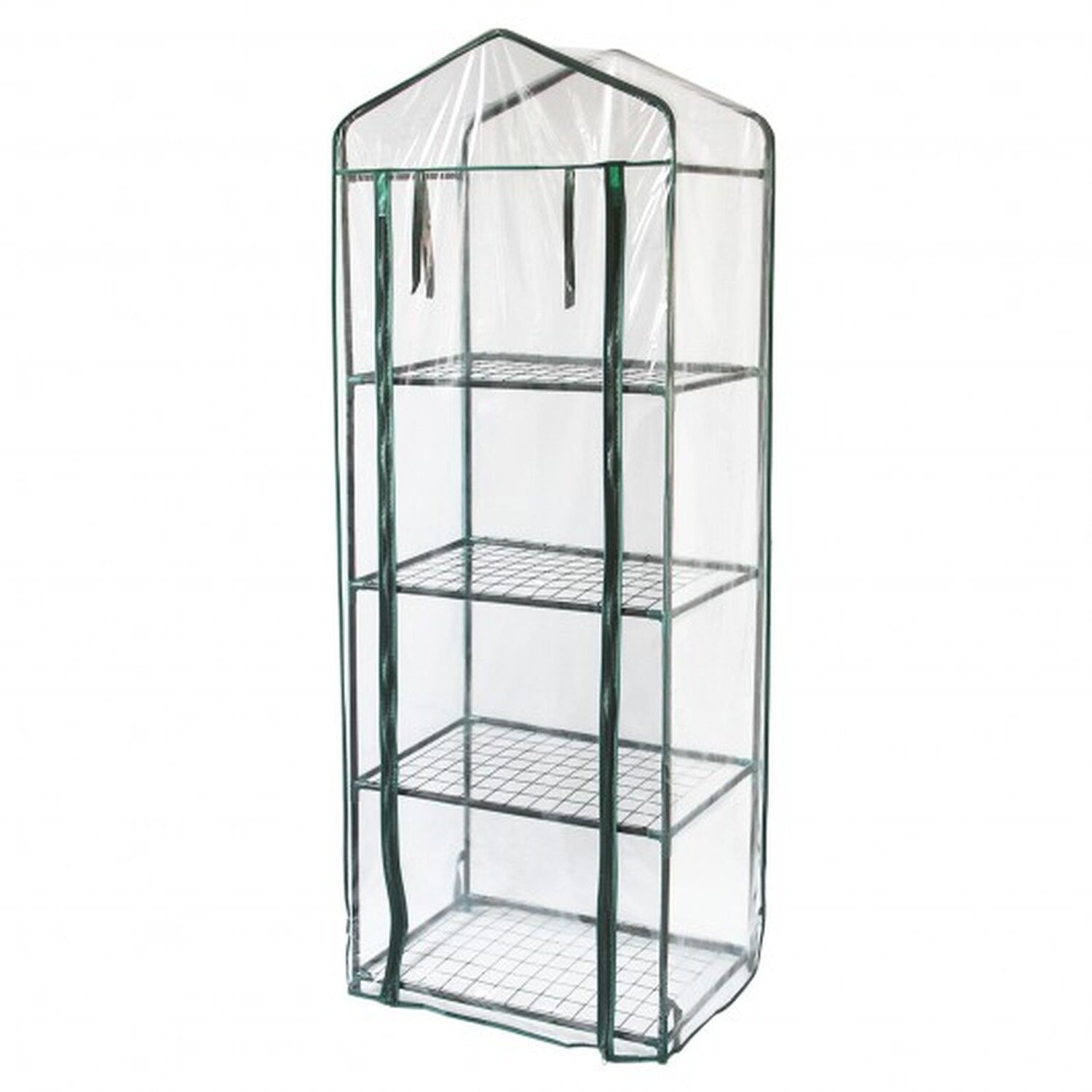 Mini Greenhouse 4 Tier with Plastic Cover - Green