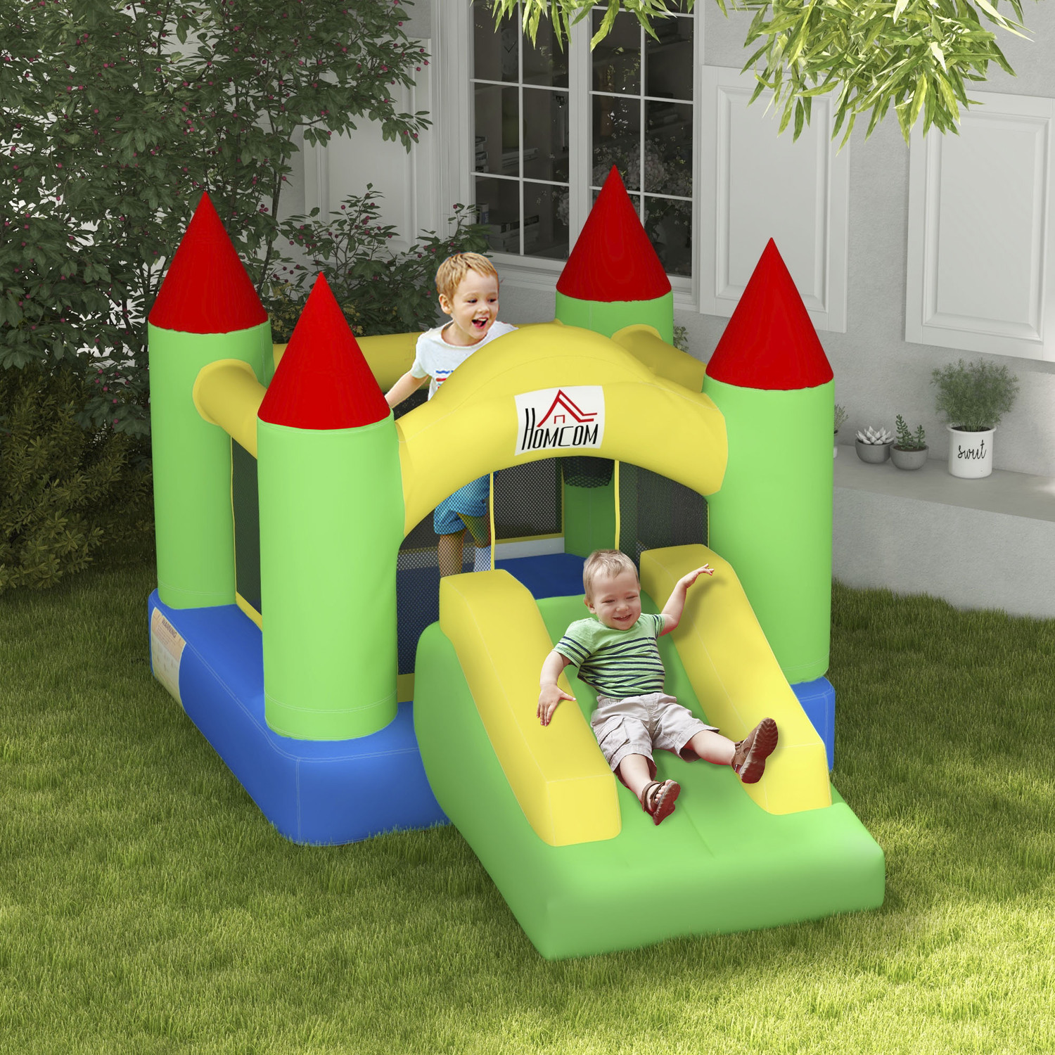 HOMCOM Kids Bouncy Castle Inflatable Bouncer House - Green