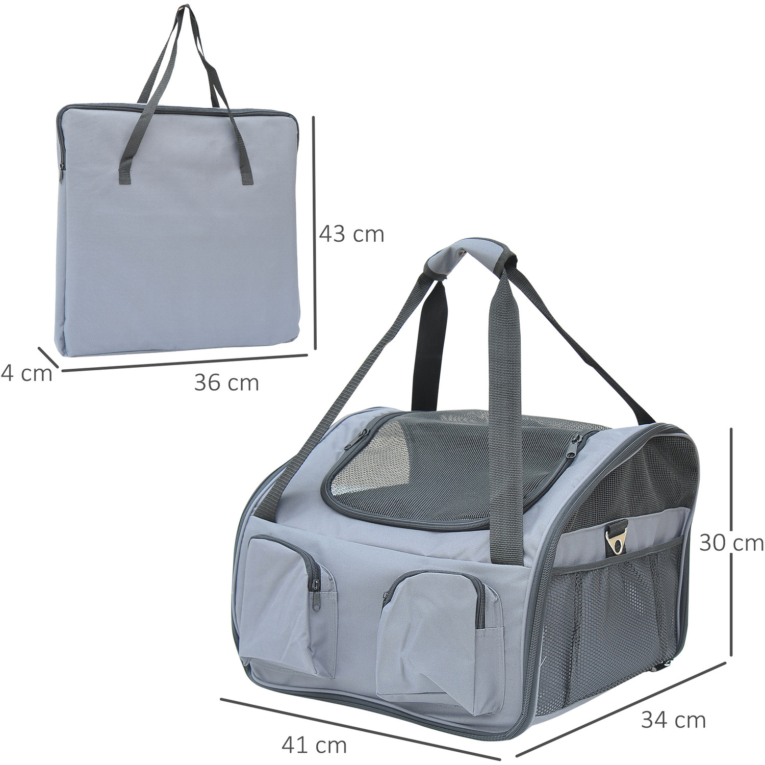 Pawhut Pets Carrier Folding Bag Car - Grey 3 Pawhut Pets Carrier Folding Bag Car - Grey